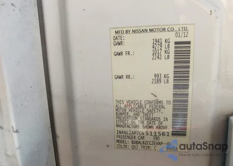 2012 Nissan Altima 2.5 S from USA, damaged, VIN 1N4AL2AP7CN511561
